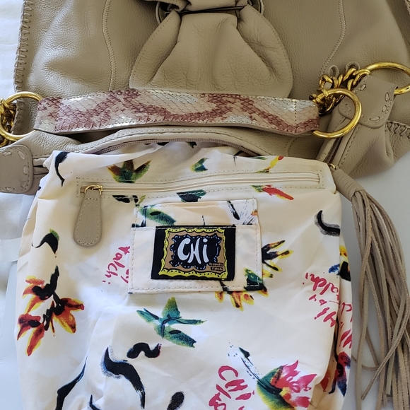 CHI Carlos Falchi Tan Leather and Snakeskin Handba - Picture 6 of 8